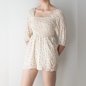 AE Floral Cream and Blue Smocked Romper